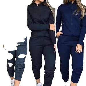 Conjunto deportivo de 2 piezas para mujer con logotipo personalizado, sudadera con capucha, cremallera de encaje, botones, pantalón jogger, parches sólidos y agujeros - Product Image 5