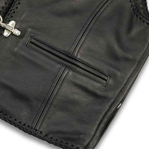 Gilet en cuir de motard Premium Fish Hook pour hommes, noir, avec fermeture éclair avant, sans manches, design minimaliste - Product Image 5
