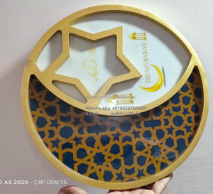 Eid Mubarak Ramadán Decoraciones de mesa Ramadán bandeja de chocolate Fiesta Luna Forma Oro Blanco bandejas de madera para servir por rfcrafts - Product Image 5