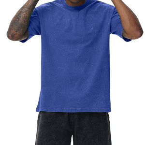 Camisetas de algodón extragrandes personalizadas al por mayor para hombre, cuello redondo, estilo urbano, lavado ácido, vintage, con logo impreso personalizado - Product Image 4