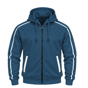 Ensemble de survêtement OEM ODM pour hommes avec haut à capuche entièrement zippé et pantalon de jogging à taille élastique pour équipes sportives, streetwear et activités. - Product Image 4