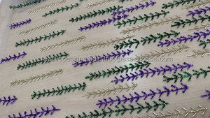 Caliente púrpura y Negro lujo 2024 lentejuelas bordado con cuentas tela de encaje nupcial para vestido hecho a mano tela con cuentas exportador - Product Image 5