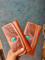 Dompet Wanita Kulit Asli Mewah Bergaya, Desain Baru, Set 2 Buah, Tas Clutch Praktis dengan Resleting dan Tempat Kartu