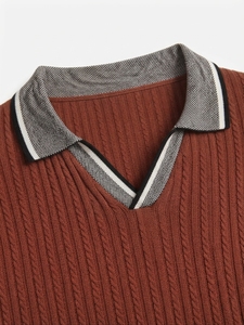 Pull en tricot côtelé pour homme, manches longues, vêtements décontractés d'automne, 100% laine, couleur unie, coupe classique - Product Image 5