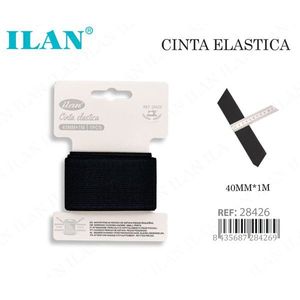 Fascia elastica Ilan 40 mm x 1 m nera per cucito e artigianato - Product Image 1