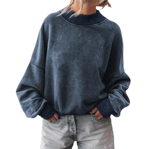 Sudadera Azul con Efecto Ácido, Sudaderas con Estampado Personalizado, Sudadera de Manga Larga para Mujer, Ropa Urbana Vintage, Fabricante OEM al por Mayor - Product Image 3