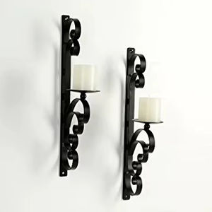 Elegante Juego de Candelabros de Pared de Metal Negro, Diseño Clásico con Motivos Curvos, Construcción Robusta, Luz Ambiental Suave, Perfecto para Decoración Moderna del Hogar - Product Image 2