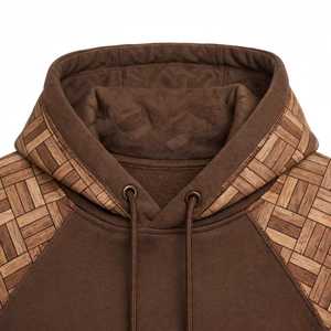 NEXTEX Sweat à capuche unisexe en coton molletonné doux, motif tressé en bois, marron beige, chaud et graphique - Product Image 5