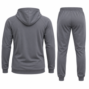 Survêtement gris à capuche pour homme, sweat-shirt zippé avec poches latérales et pantalon de jogging assorti, tenue décontractée pour l'automne - Product Image 2