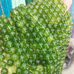 Perles de pierres précieuses en quartz cristal vert péridot olivine craquelé, lisses, brin complet de 15 pouces, certifiées IGI, ZUBEDA GEMS, pour bijoux DIY - Product Image 1