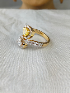 Heart Cut Yellow & White Diamond Toi Et Moi <b>Ring</b> in Yellow Gold <b>Split</b> Shank Bridal Wedding Engagement Anniversary Gift for Her - Product Image 4
