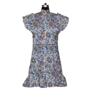 Cotton Block Print <b>Short</b> Sleeveless <b>Top</b> <b>Tunic</b> Vintage Style Summer Tank <b>Top</b> For Women And Girls <b>Short</b> Length Smock Casual Wear - Product Image 3