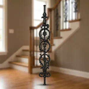 Balustres en fer forgé de style européen, design floral noir, garde-corps d'escalier - Product Image 6