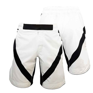 Shorts MMA pour hommes, séchage rapide, confortables, légers, couleur blanche, bandes noires, ouverture latérale avant, arts martiaux, extensibles dans quatre directions - Product Image 6