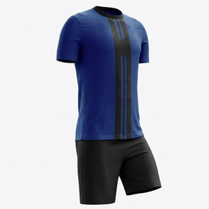Uniforme de Balonmano Personalizado para Hombre, Color Azul y Negro a Rayas, 100% Poliéster, Impresión por Transferencia de Calor, Cuello en V, Secado Rápido - Product Image 3