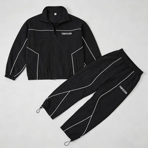 ชุดแจ็คเก็ตและกางเกงวอร์มแบบมีซิป ผ้าไนลอนโพลีเอสเตอร์ กันน้ำ สะท้อนแสง สำหรับผู้ชาย รับทำโลโก้ OEM - Product Image 4