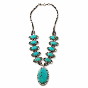 Western Turquoise Squash Blossom <b>Necklace</b> Long <b>Statement</b> Natural Stone Jewelry for Women Gift Wear - Product Image 5