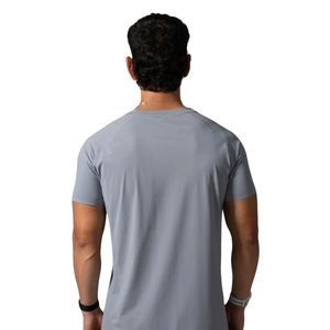 T-shirt de performance gris clair pour homme, anti-humidité, haut de gamme, col rond, pour entraînement, course à pied, gym, fitness, vêtements de sport - Product Image 5