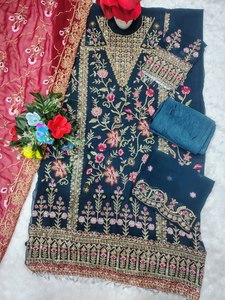Ensemble de vêtements ethniques indiens pour femmes, 3 pièces, Kurti, Kurta, Kameez, Salwar, tissu lourd, style pakistanais, best-seller - Product Image 3