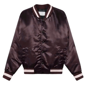 Blouson bomber en satin noir pour homme, coupe classique, col rabattu, fermeture boutonnée, couleur unie, vêtement décontracté pour l'automne - Product Image 4