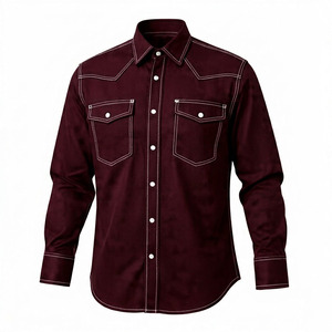 Custom Brand Men's Purple Western <b>Shirt</b> Cotton Breathable Work Fashion Long Sleeve Two Chest Pockets Contrast Stitching Silk - Product Image 3