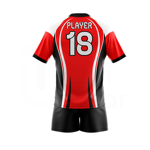 Ensemble de maillots de football personnalisés sublimés rouge noir blanc numéro 18 unisexe adulte à manches courtes respirant coupe athlétique - Product Image 2