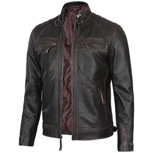 Veste en cuir Tendance à la mode Veste à fermeture éclair coupe ajustée de haute qualité Veste en cuir pleine fleur à rayures attrayante pour hommes - Product Image 1
