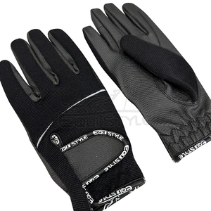 Black PU Leather Riding Gloves Custom Design <b>Full</b> Finger Anti <b>Slip</b> Durable Synthetic Winter Equestrian Gloves OEM - Product Image 4