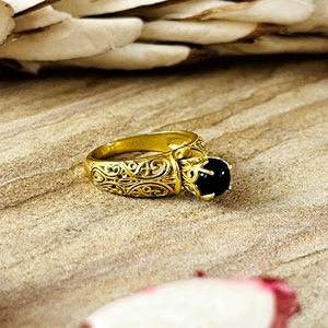 Best Arrival Boho Filigree Black Onyx <b>Ring</b> Tribal Brass <b>Rings</b> Women 18k Gold Plated Vintage Swirl <b>Statement</b> Wholesale/OEM/ODM - Product Image 1