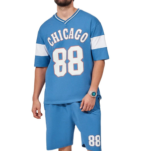 Ensemble 2 pièces décontracté d'été pour homme, imprimé, sportif, t-shirt en coton à manches courtes, short en tissu éponge, taille XL, option XXL, logo personnalisable - Product Image 1