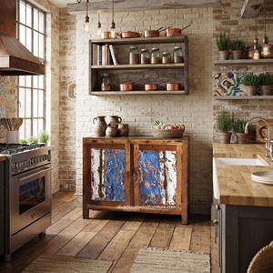 Mueble de Madera de Barco Reciclada Sostenible al por Mayor, 2 Puertas, Estilo Rústico, Modelo Hecho a Mano, Ecológico, Reciclado, para Sala de Estar y Cocina - Product Image 4
