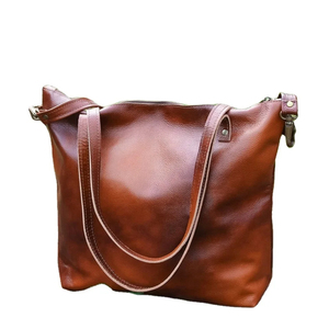 Sac fourre-tout en cuir véritable pour femme, couleur unie, fermeture à glissière, style minimaliste, utilisation quotidienne toutes saisons, sac à bandoulière - Product Image 1