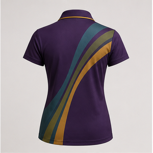 Custom Plum Teal <b>Gold</b> <b>Ribbon</b> Stripe Womens Polo Shirt Quick Dry Breathable Short Sleeve Performance Golf Team Uniform WPS-0883 - Product Image 2