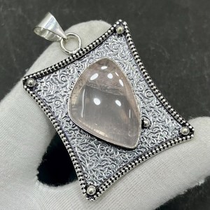 Colgante de Plata de Ley con Cuarzo Rosa, Hecho a Mano, Clásico, con Baño de Bronce Antiguo, Calidad Superior, Collar Único, Regalo para - Product Image 2