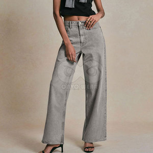 Nouveau style de pantalon en jean à jambes larges pour femmes, pour usage extérieur, de qualité supérieure, couleur unie, à prix abordable. - Product Image 2