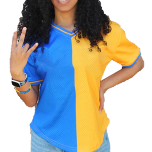 เสื้อเบสบอลแบบสวมครึ่งตัว รุ่นพรีเมียม SGRho ผ้าโพลีเอสเตอร์ 100% โลโก้ตัวอักษรกรีก คอวี สไตล์สปอร์ต - Product Image 1