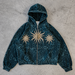 Flame Embroidered Womens Leopard Print Zip <b>Hoodies</b> Sample Requests Supplier Catalog Size Options Y2K <b>Aesthetic</b> Retro Inspiration - Product Image 2