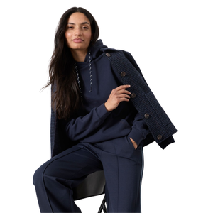 Sudadera con Capucha para Mujer, Color Azul Marino, Tejida en Algodón y Fibra de Bambú, Manga Larga con Bolsillos, para Otoño - Product Image 4