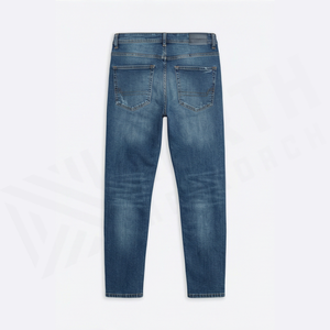 Jean en denim délavé coupe droite slim pour homme, taille mi-haute, en coton, style décontracté automne - Product Image 3