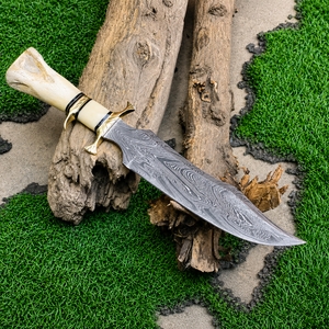 Damascus <b>Knife</b> Custom Bowie Hunting Bowie <b>Knife</b> <b>Bone</b> <b>Handle</b> Fixed Blade Outdoor Survival Cutting - Product Image 5