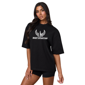 Camiseta Negra Oversize para Mujer, Algodón Premium, Cuello Redondo, Corte Holgado, Estilo Casual Urbano, Ropa de Moda - Product Image 1