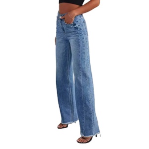 Femmes taille haute élégant épissure poches mince Y2K Denim pantalon décontracté longueur de plancher maman pantalon en bleu grande taille pantalons longs - Product Image 4