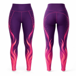Leggings de yoga taille haute longueur intégrale, imprimé flamme par sublimation, coutures contrastées, en Spandex et Polyester, extensibles dans les quatre sens - Product Image 1
