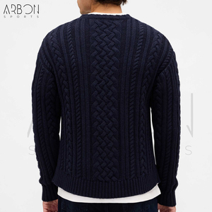 Pulls en tricot classiques pour hommes, col rond, manches longues, vêtements d'hiver décontractés, qualité supérieure, bleu marine foncé, prix de gros - Product Image 2
