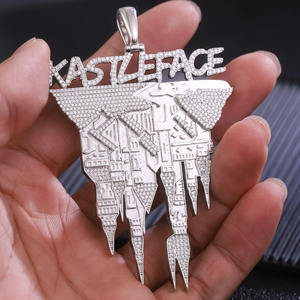 Colgante de Aleación Plateada con Diseño de Kastleface, con Cristales de Estrás y Micropavé, Estilo Hiphop Unisex, Joyería de Moda - Product Image 2