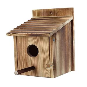 Wood Bird House Wall Mount Natural Finish Pressure Treated For Wild Birds <b>Garden</b> Use - Product Image 3