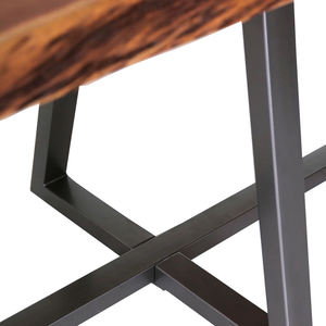 Mesa de comedor moderna rústica hecha a mano de acacia para 6-8 personas, con tablero de madera maciza con borde natural y patas plegables de metal, para cocina y hogar. - Product Image 4