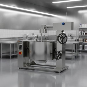 Olla de vapor encamisada de inducción giratoria Amicook 380V/440V, modelo moderno y robusto para preparar guisos de verduras pesadas con vapor. - Product Image 1