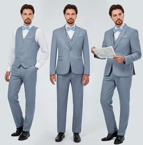 Traje de 3 Piezas para Hombre, Color Azul Claro, Estilo Británico, Cuello de Solapa, Blazer, Chaleco y Pantalones, Cierre de un Botón, Antiarrugas, Formal de Negocios - Product Image 3