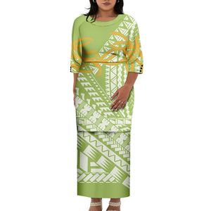 New Arrival Plus Size Polynesian Tribal Samoan Puletasi <b>Dresses</b> Custom Long Top And Skirts Two Piece Women O-neck Button <b>Dress</b> - Product Image 2